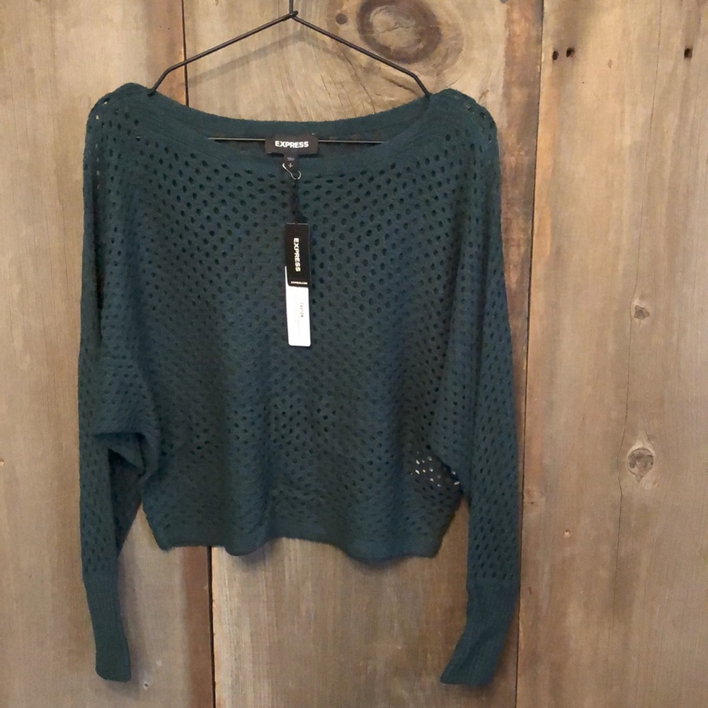 Express Teal Green Open Stitch Dolman Sweater Size Small Women’s